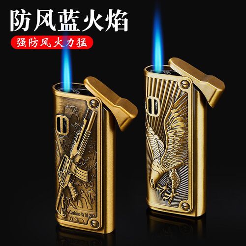 Cross-border Internet celebrity windproof direct leather lighter retro old-fashioned inflatable blue flame electronic cigarette lighter creative wholesale