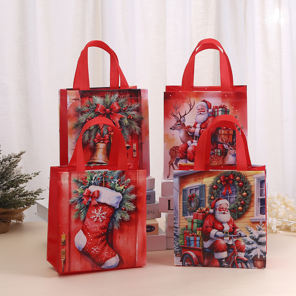23g Weight Open Closure Type Double Handle Strap Type Handbag Bags Type Christmas Classic Style Christmas House Christmas Tree Santa Claus Nonwoven Holiday Party