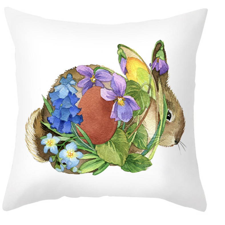 Amazon lino transfronterizo corto peluche conejo de Pascua acuarela guirlandas decorativas para el hogar almohadilla de almohada