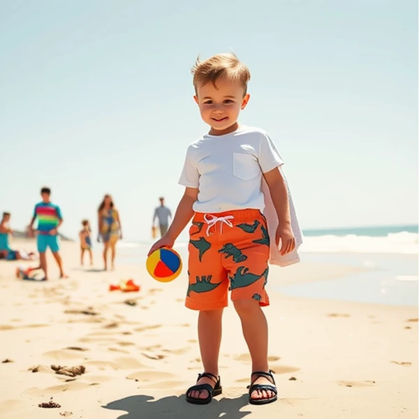 Cross-Border Popular Children's Quick-Drying Beach Pants, Medium and Large Children's Quarter Pants, Beach Casual Dinosaur Cartoon Digital Printing