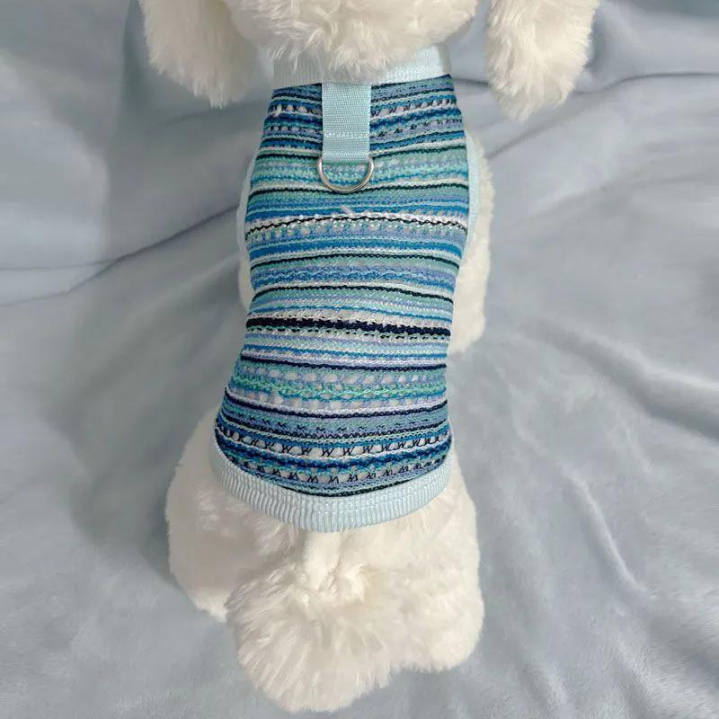 Ropa de mascotas de verano delgada rayas huecas transpirables tracción chaleco de color que osos bipedas ropa gato perro