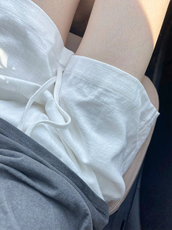 ホワイトアイスシルクコットンとリネンの女性用夏用ショートパンツ、ハイウエスト、スリム、ルーズ、Aライン、オールドマネースタイル、カジュアル、速乾性スポーツパンツ|undefined