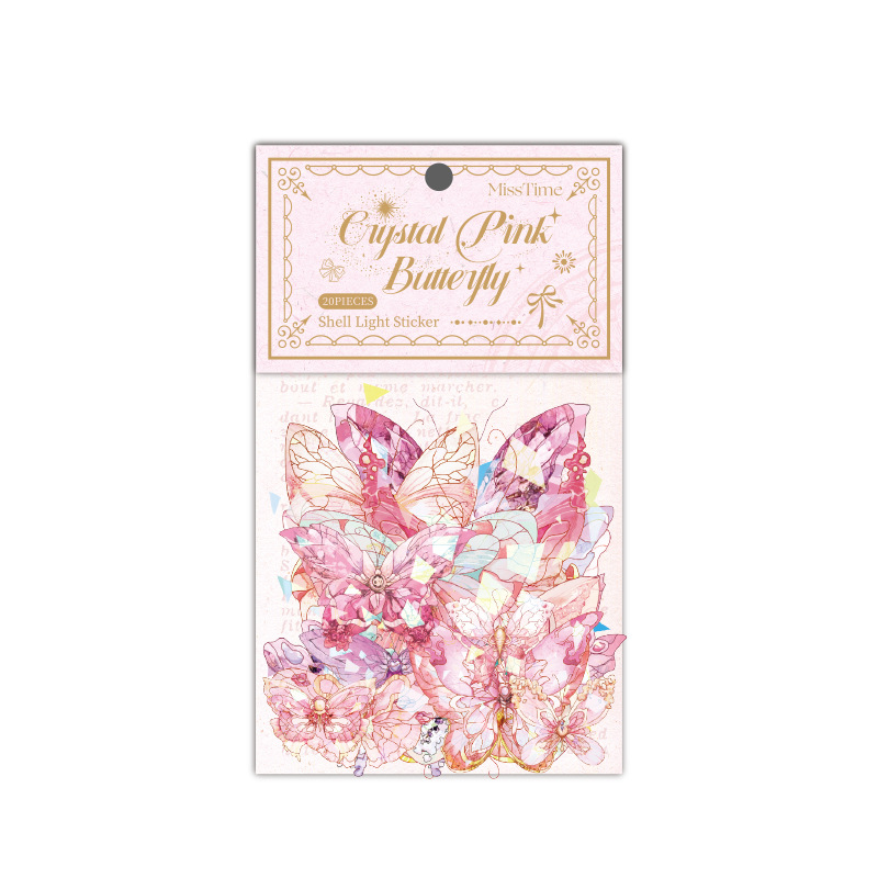 Light-picking mascota hielo cristal Shell luz mariposa pegatina cristal Rosa mariposa serie Diario material de decoración 20 piezas en 6 tipos