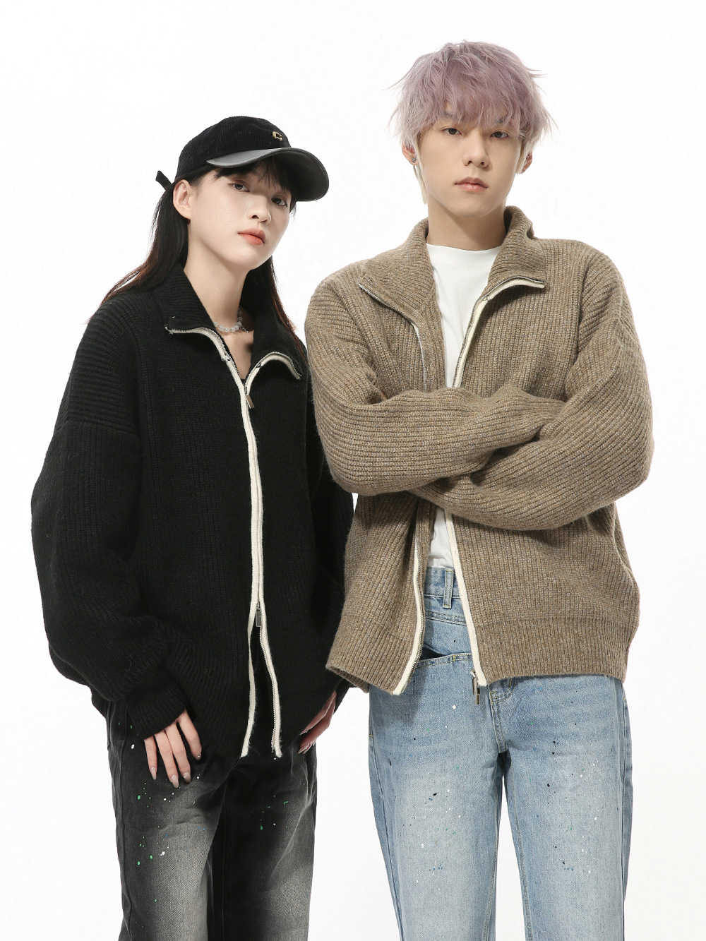 MTLCLOTHES Hombres| Nuevos productos de invierno coreanos minimalistas de color sólido con cremallera cardigan chaqueta casual