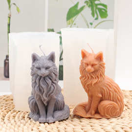 INS跨境坐姿缅因猫硅胶蜡烛模具DIY手工动物家居石膏蜡烛摆件模具