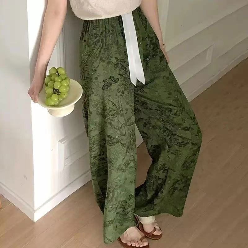 棉绸睡裤夏季女宽松大码阔腿裤九分裤女家居可外穿人造棉裤子女士