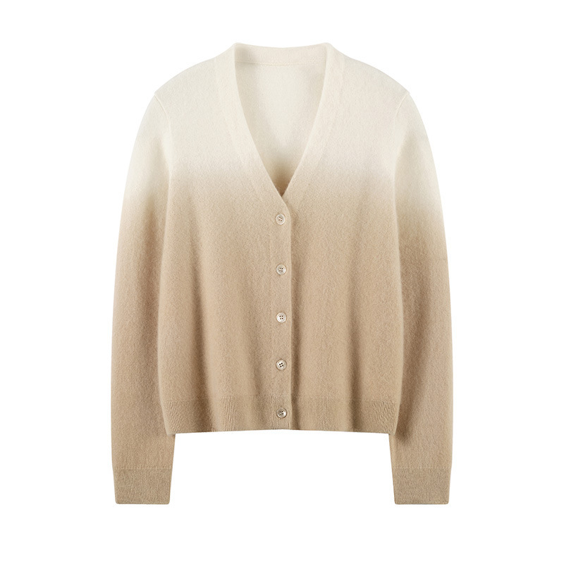 Xiaohe's Same Style Gradient Color Youthful Loose-Fitting Casual Fleece Sweater with V-Neck 100% Cashmere Cardigan for Women Xiaohe's Same Style Gradient Color Youthful Loose-Fitting Casual Fleece Sweater with V-Neck 100% Cashmere Cardigan for Women