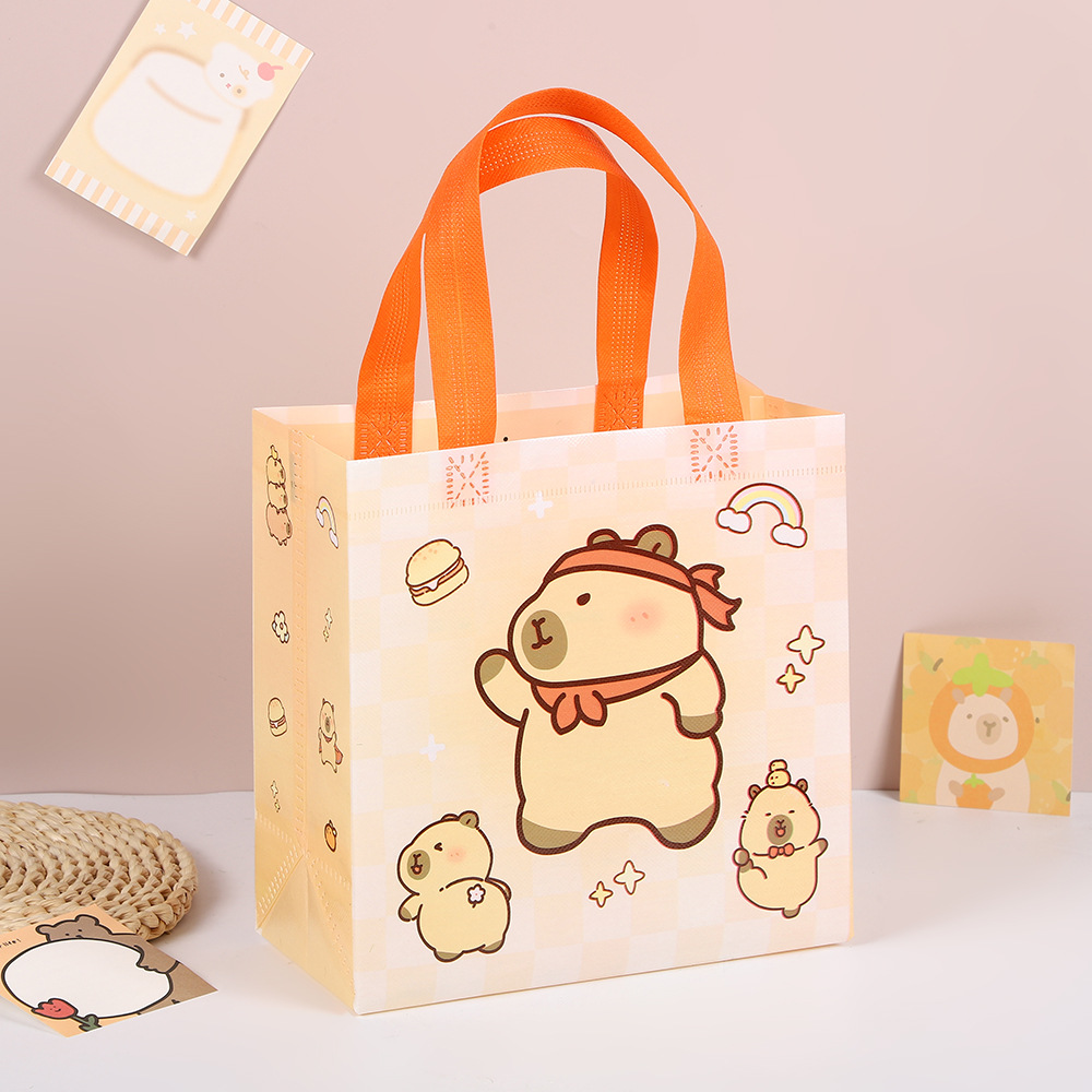 跨境新款无纺布卡皮巴拉购物袋生日礼物手提袋收纳袋可折叠防水袋