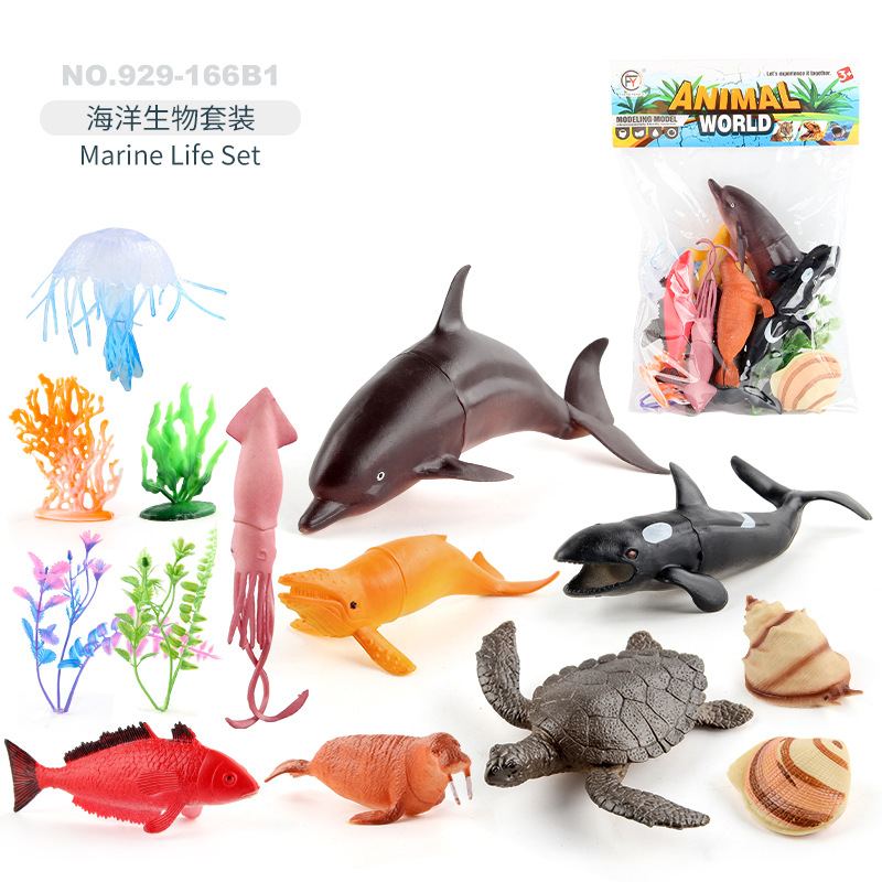 Simulación transfronteriza mini modelo de vida marina delfín tortuga ballena tiburón pulpo pingüino decoración estática traje de juguete