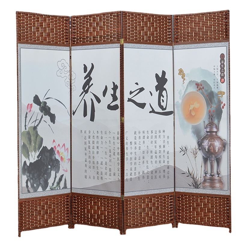 Simple Chinese Style Screen Partition Traditional Chinese Medicine Health and Beauty Entrance Oil Canvas Foldable Mobile Screen Manufacturer Wholesale