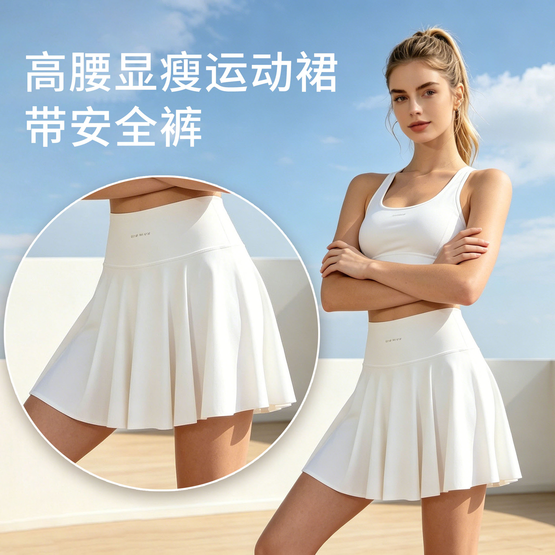 Women's sports mini skirt, high-waisted tennis pleated skirt, quick-drying, anti-exposure, suitable for fitness, running, yoga, summer