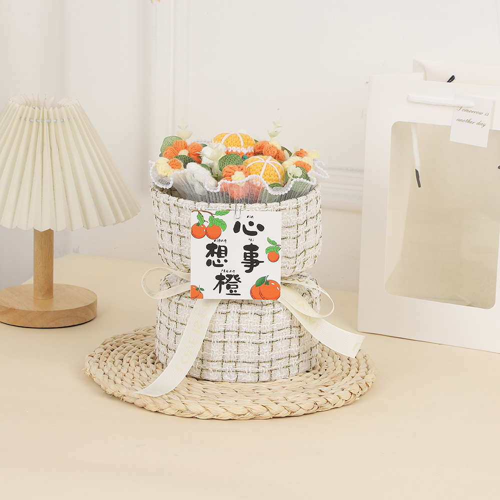 Día de la Madre Clavel de incienso pequeño tejido de flores de punto ramo de lana para esposa, novia, madre, regalo de cumpleaños