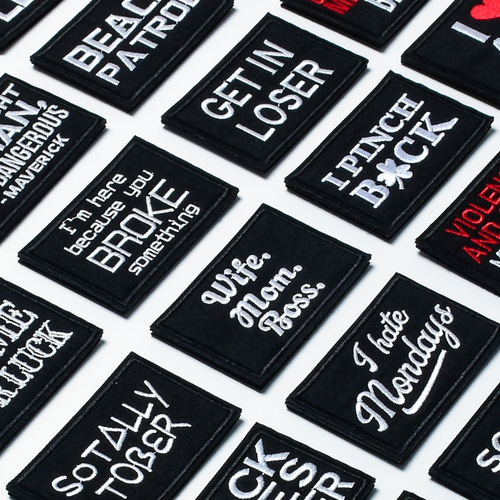 Cross-border new badge patch embroidery patch cloth patch embroidery black and white English cloth patch English letters rectangular