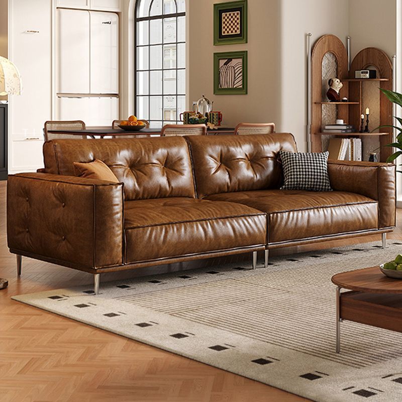 2026 New Vintage Style Oil Wax Leather Sofa for Small Living Rooms, Italian Minimalist Straight-Line Home Sofa for Rental Apartments