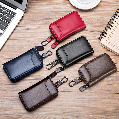 Key bag key bag men's large capacity genuine cowhide business home simple zipper waist hanging car multi-function card holder