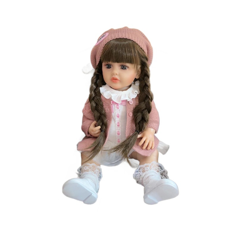 현실적인 시뮬레이션 인형 전체 비닐 중생 큰 눈 긴 머리 55CM 머리 세대는 목욕을 할 수 있습니다