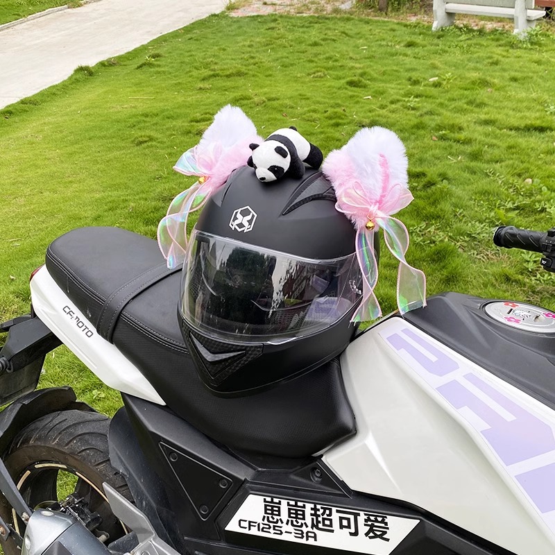 Creative Cute Streamer Pink White Cat Ear Helmet Decoration Motorcycle Electric Car Helmet Ski Helmet Small Accessories