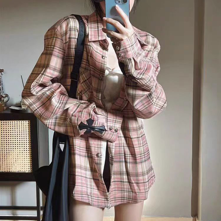 Lucky Bag Design-Inspired Loose-Fitting Slimming Long-Sleeve Sun-Protective Shirt for Women, Korean Style Color-Blocking Youthful Casual Shirt Trendy