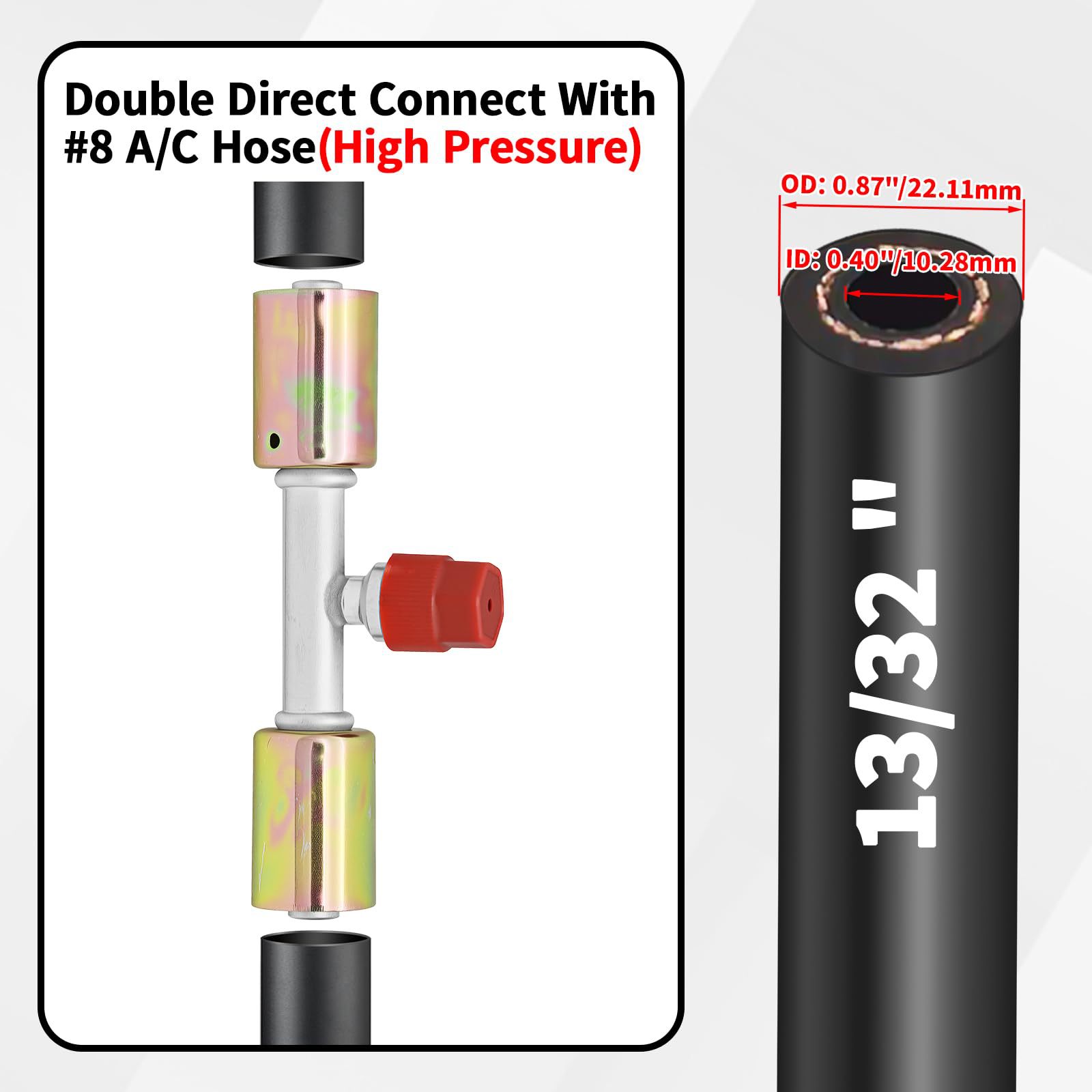 Car air conditioning connector # 8 # 10 180 ° Straight air conditioning valve high and low pressure air conditioning hose adapter R134a