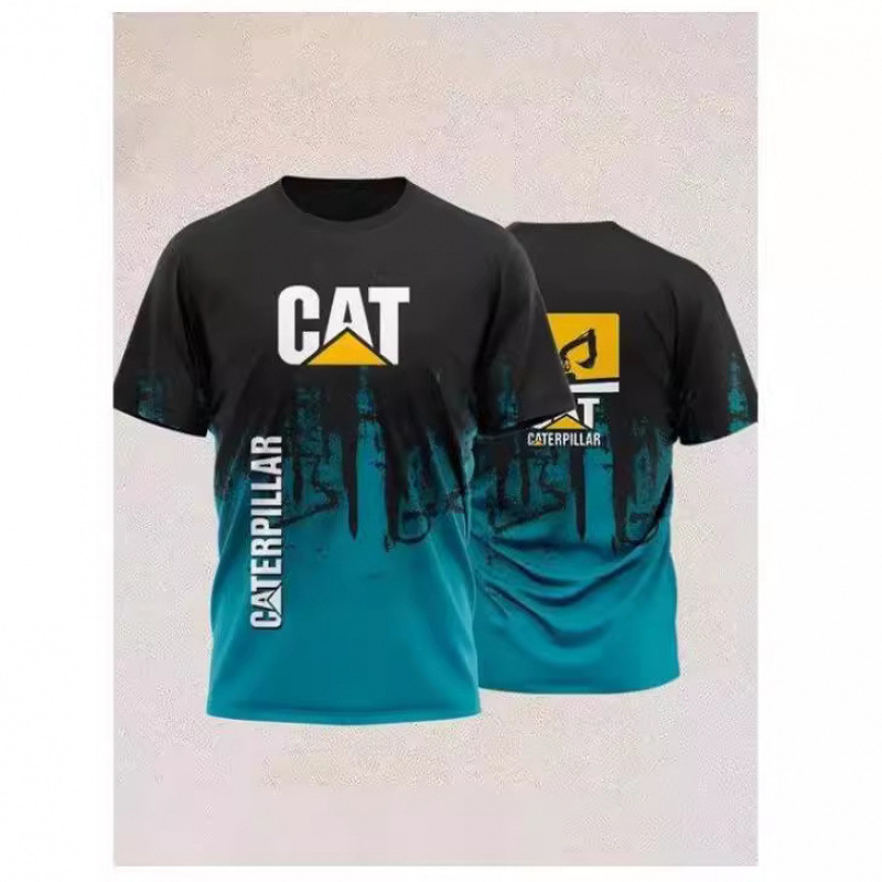 TK人気 CAT掘削機 3D立体インク メンズT アメリカンワークウェア風 通気速乾半袖Tシャツ|undefined