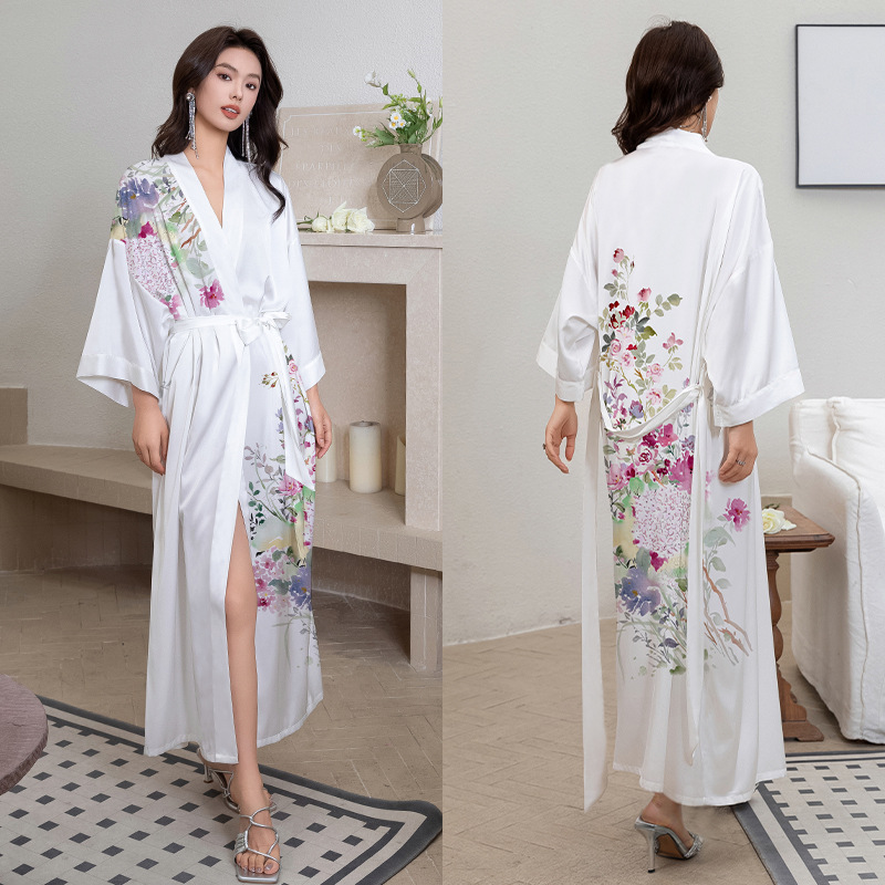 Yaoting nuevo camisón de las mujeres de primavera y verano de hielo fino Satén de seda elegante estilo Nacional de lujo con cordones vestido de la mañana desgaste del hogar 2669