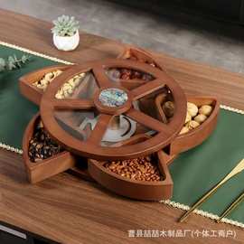 复古木质可旋转干果盒新年待客机关小吃茶盒水果零食糖果盒坚果盒