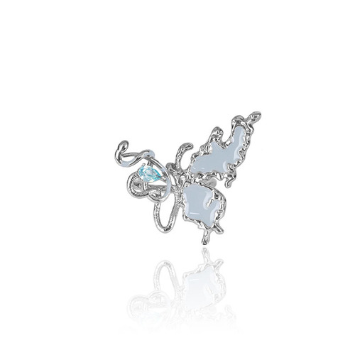 Foggy Blue Butterfly Snake Rose Open Ring for Women, Personality Light Luxury Punk Diamond Inlay Unique Light Luxury High-End Ring