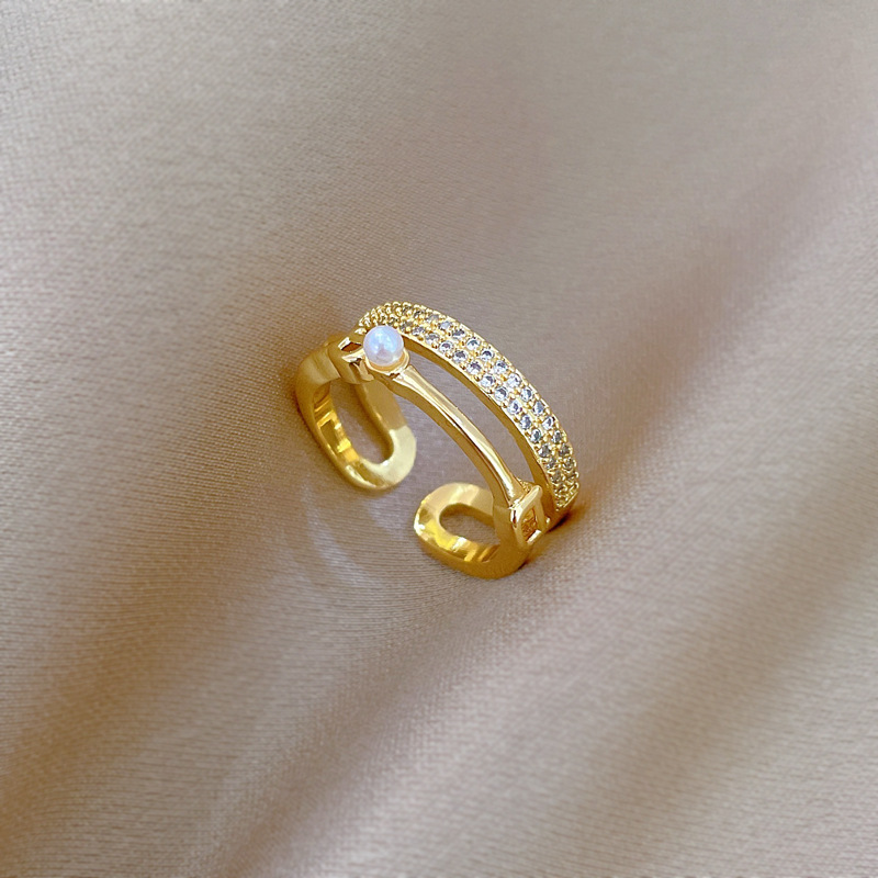 Doppelter Perlen- und Diamantring, verstellbar, schlichter japanischer Schmuckring, Partnerring_voghion.com