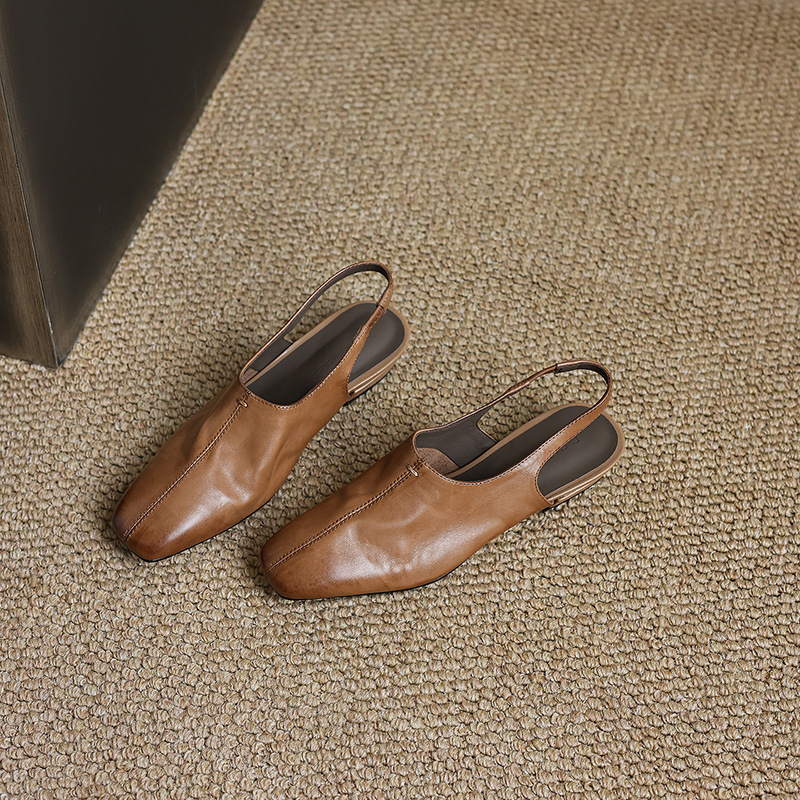 Sandal nữ mũi nhọn quai ngang gót thấp phong cách Hàn Quốc — màu nâu chi tiết 20
