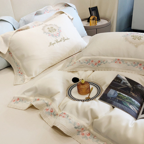 Light luxury embroidery 140 count Australian cotton pure cotton embroidery four-piece set of cotton pastoral silky naked sleeping long-staple cotton sheets