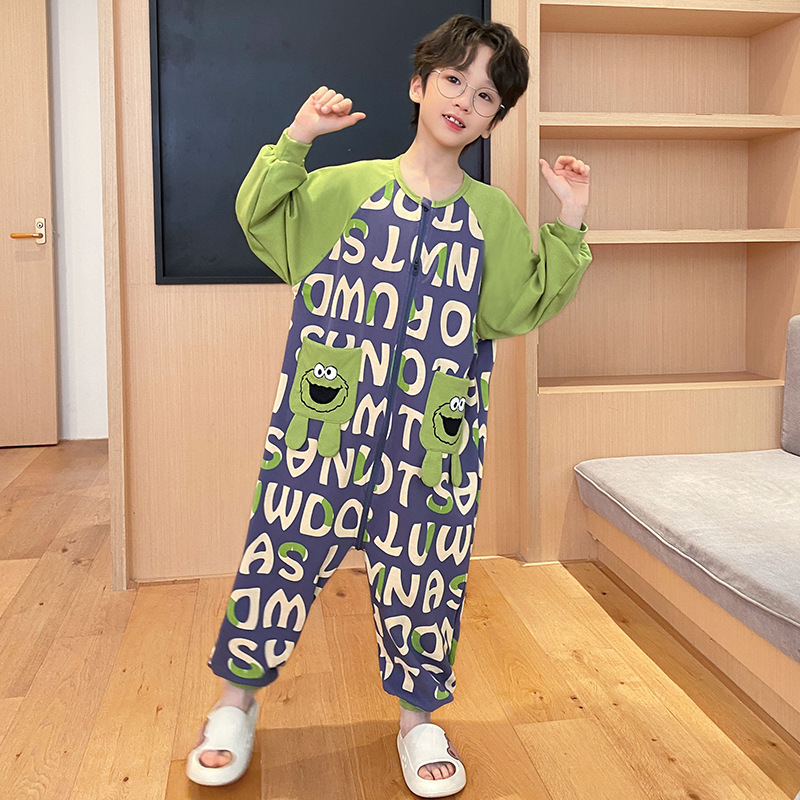 2024儿童连体睡衣防着凉女童夏季纯棉男童宝宝睡衣秋季新款大童睡