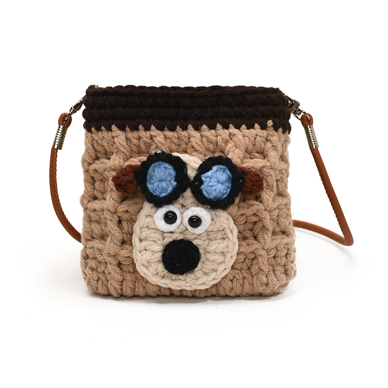 Bolsa de hombro de dibujos animados para niños y niñas, productos acabados de gancho tejido a mano, lindos cachorros, mochila de bebé 2025 nueva bolsa para niños
