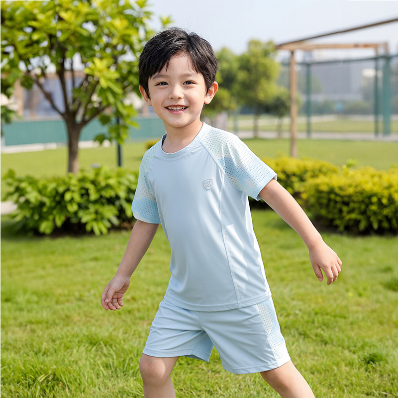 Nuevo conjunto de malla de niños secado rápido, traje deportivo para hombres y mujeres, traje de pantalones cortos de mangas cortas de verano transpirables