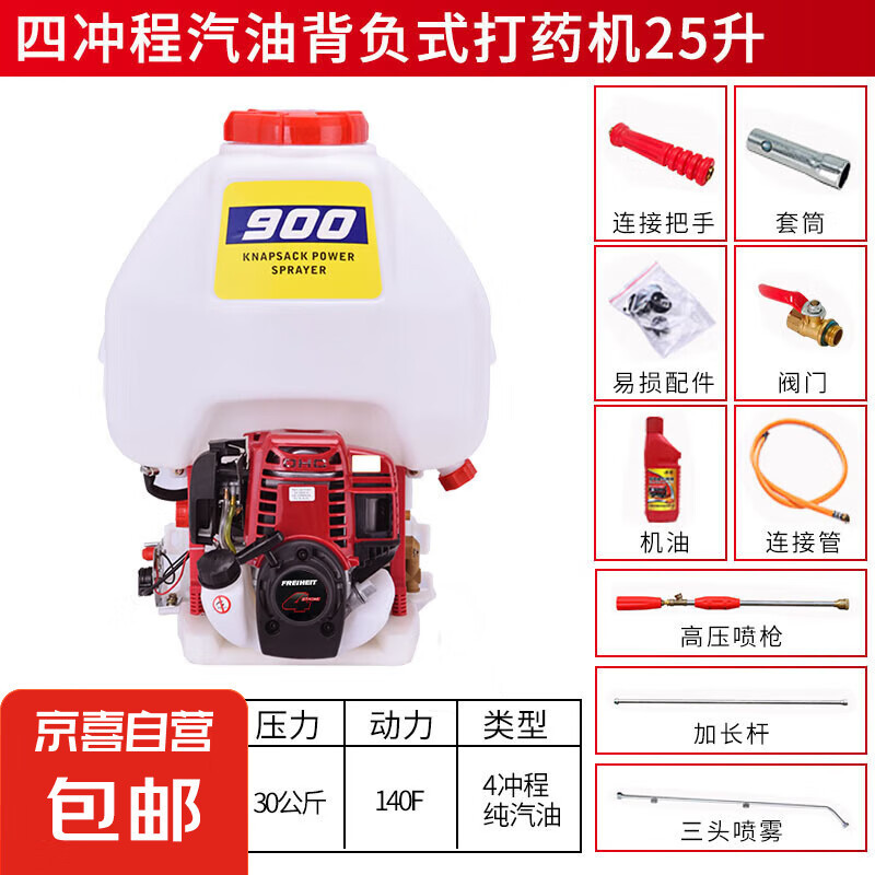 Gasolina de alta presión pulverizador de cuatro tiempos bomba de cobre pulverizador de arranque eléctrico tipo mochila pulverizador agrícola para árboles frutales de jardín