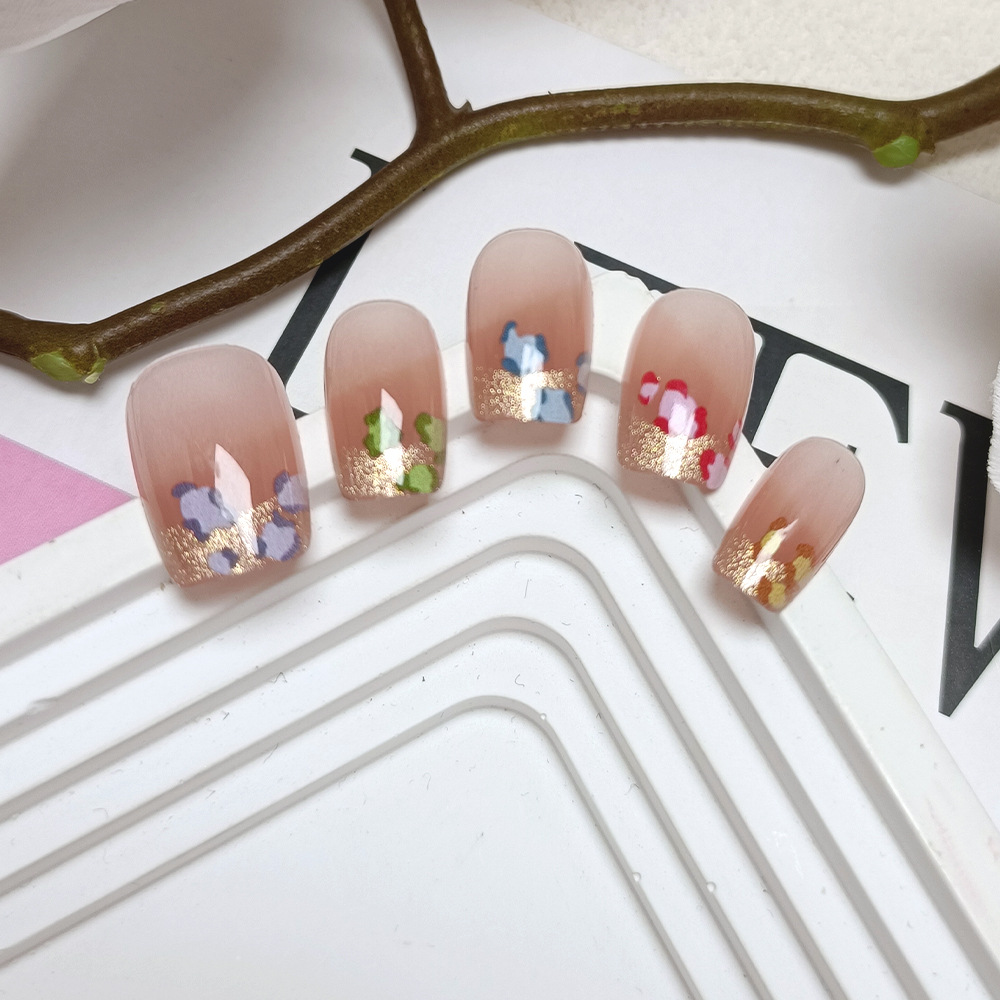 Arte de uñas con brillantina dulce, pegatinas de uñas francesas con estampado de leopardo colorido, juego de 10 piezas con diferentes tamaños, uñas postizas de ojo de gato hechas a mano.