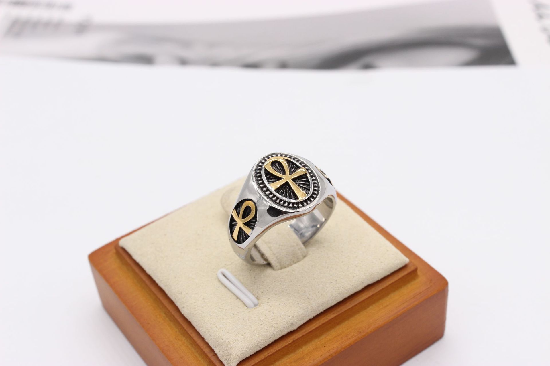 304 Stainless Steel Material Retro Cross 304 Stainless Steel 18K Gold Plated Men's Rings