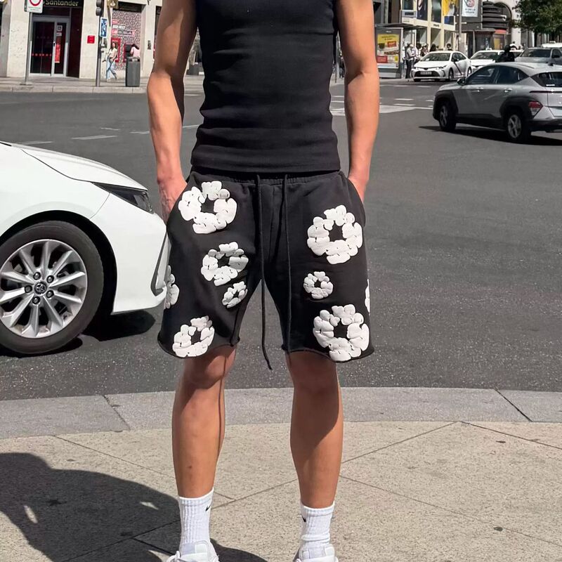 European and American summer cotton-padded full-print drawstring loose casual sports shorts, trendy unisex basketball shorts European and American summer cotton-padded full-print drawstring loose casual sports shorts, trendy unisex basketball shorts