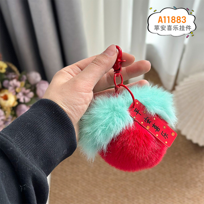 Imitación de piel de conejo rex, algo bueno sucede, hebilla, colgante de felpa, colgante de caqui, colgante de bolsa, colgante de felpa de frutas al por mayor