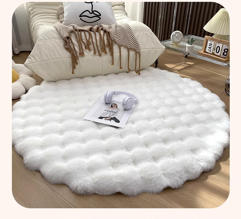 Cream-Colored Round Carpet, Thick Rabbit Fur Rug, Living Room Sofa Coffee Table Rug, Dressing Room Vanity Chair Mat