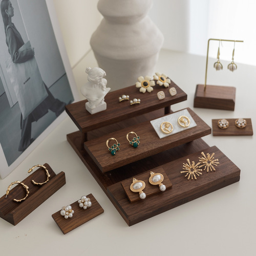 Walnut jewelry display props jewelry tray earrings necklace bracelet ladder display stand jewelry solid wood base
