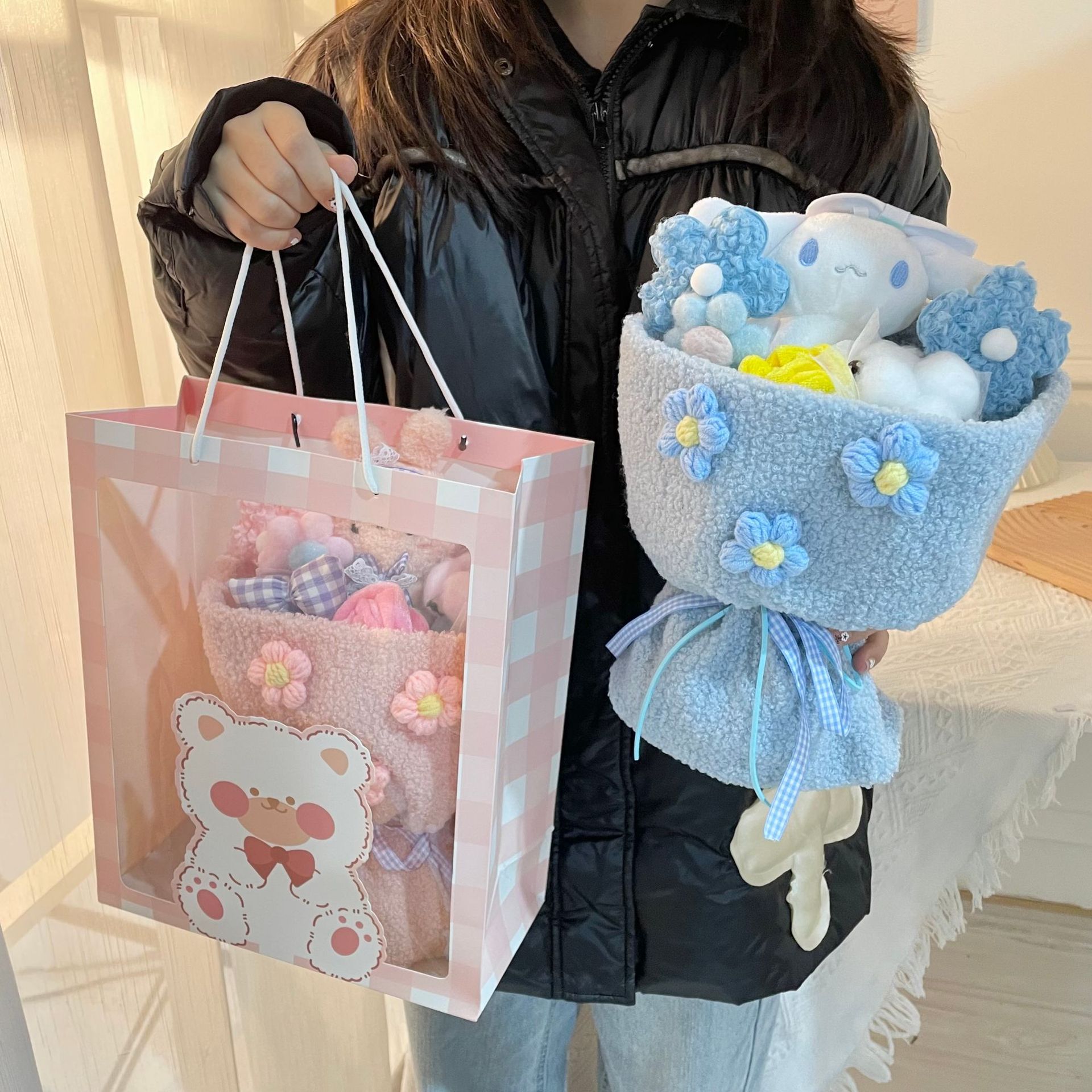 Día DE LOS NIÑOS regalo muñeca ramo para mamá Día del niño compra grupo supermercado puesto ramo de flores luminosas