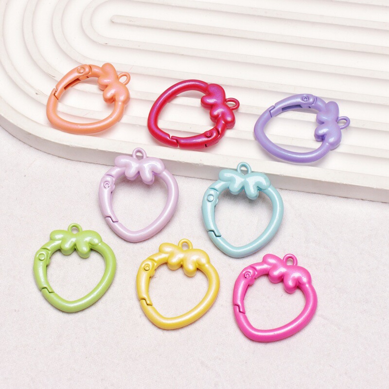 Colorful Zinc Alloy Painted Pearlescent Strawberry Spring Ring Jewelry Buckle DIY Hanging Buckle Keychain Doll Accessories