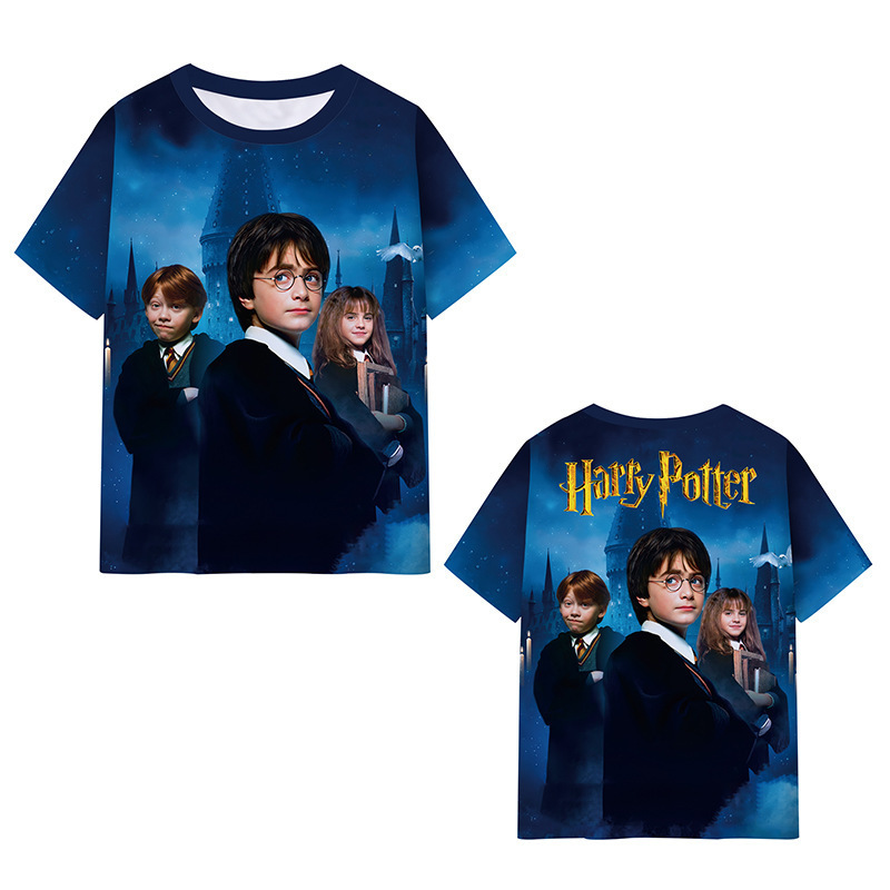 Harry Potter T-shirt, short-sleeved, movie merchandise, milk silk, full-color 3D digital print, base shirt