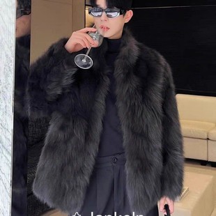 leather imitation leather men's coat thickened fox mink coat winter new fur coat