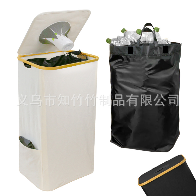Cesta plegable para botellas con tapa para almacenar botellas vacías, contenedor para recoger botellas de agua usadas, cesta de almacenamiento con bolsa de mano desmontable.