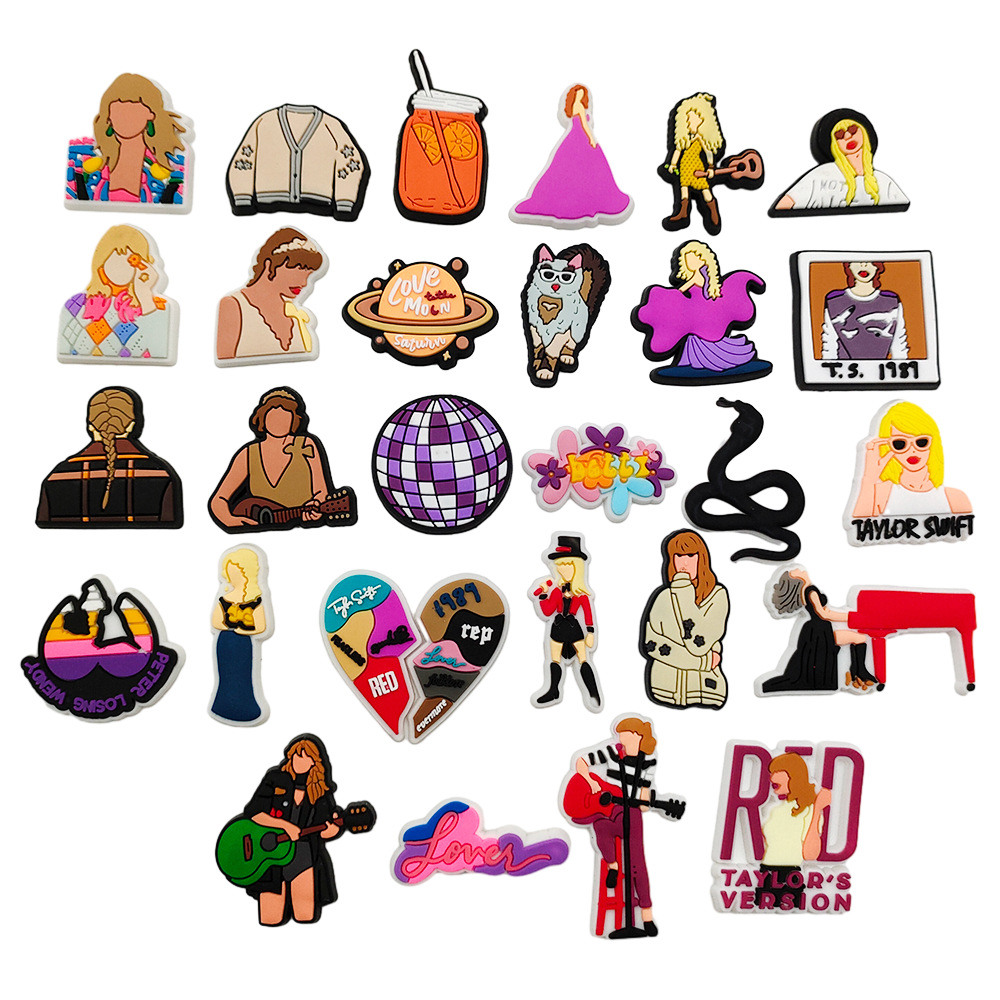 29 unids traje cantante Taylor dibujos animados DIY agujero zapatos zapato flor zapato hebilla personalidad accesorios de goma suave Amazon