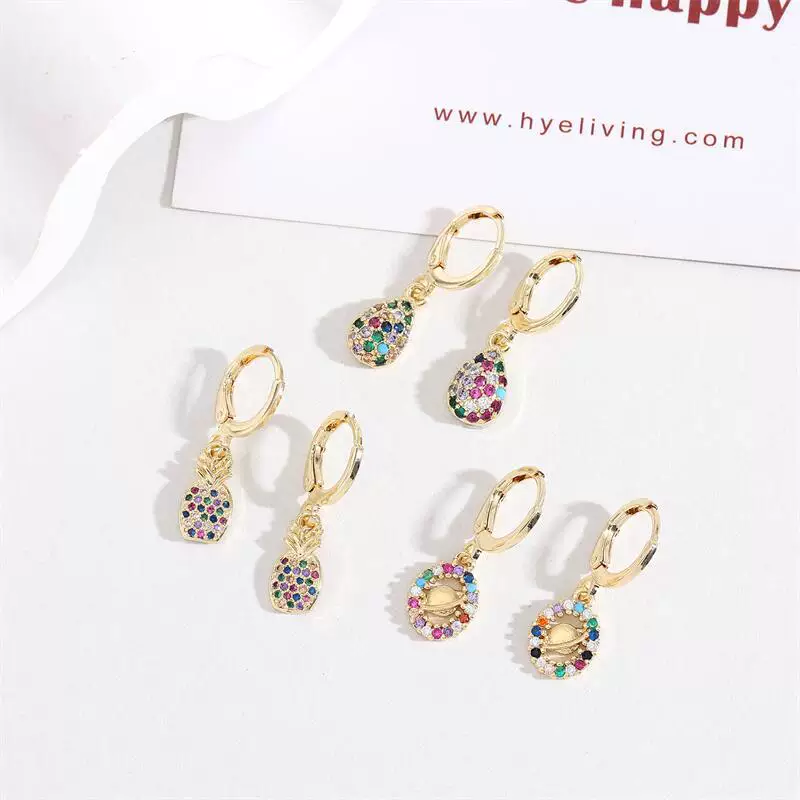 Stone inlay, long zirconium, earrings, European style, Aliexpress, 18 carat, mid-length