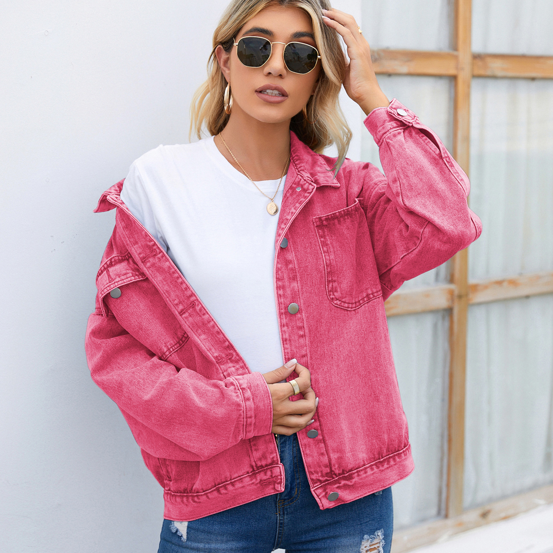 665g Weight Denim Jacket Outerwear Type Long Sleeve Sleeve Length Single Breasted Placket Type Regular Sleeve Sleeve Type Denim Fabric Type Regular Top Length Coat Tops Type Daily Occasion Turndown Neckline Loose Fit Type Solid Color Pattern Spring, Autumn Season Women's Gender Streetwear Style Women's Streetwear Solid Color Single Breasted Coat Denim Jacket 4