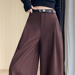 卡其色潮流侧压褶阔腿裤显瘦2025秋季新款宽松阔腿裤时尚女裤子