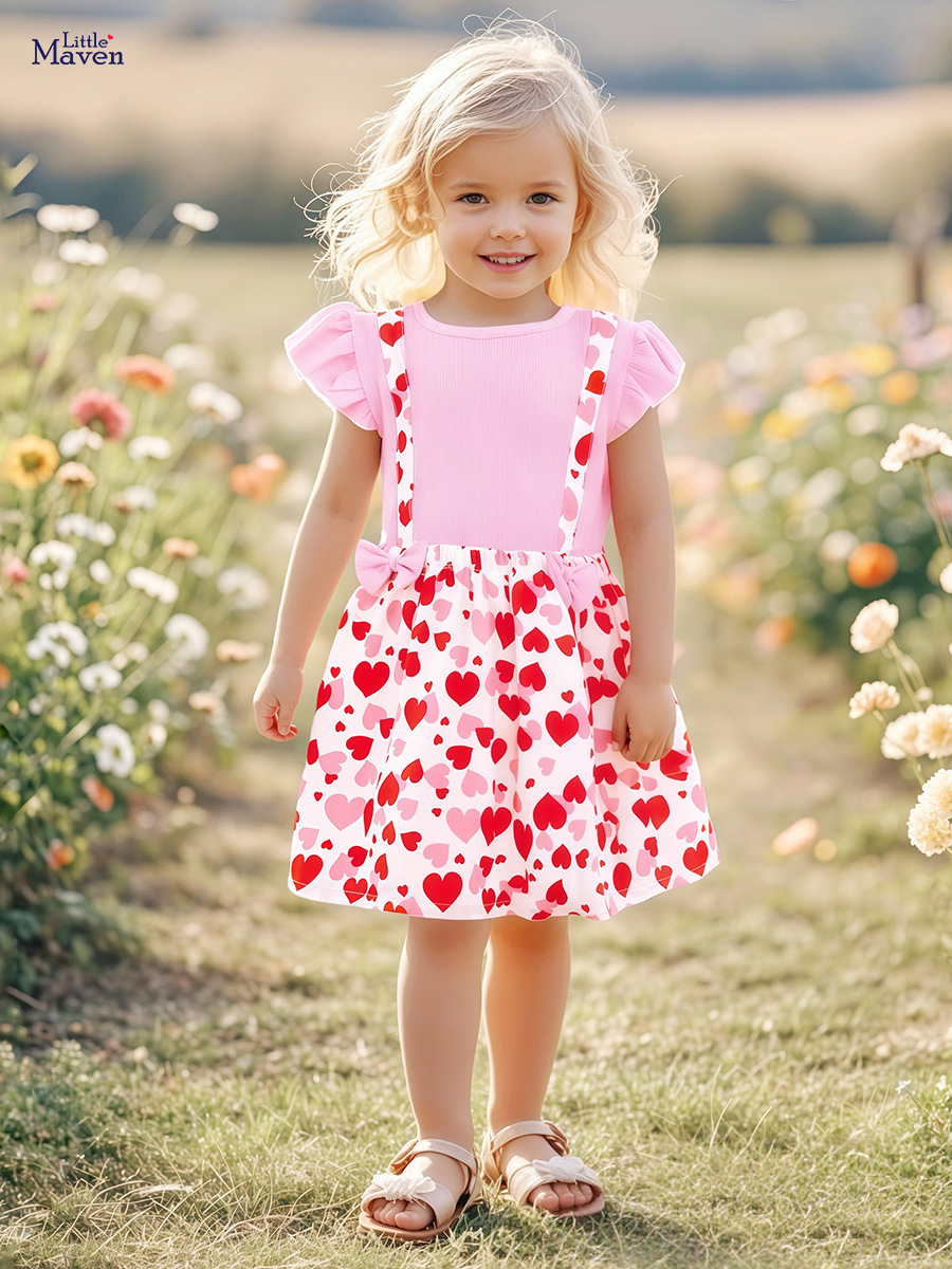 Fábrica transfronteriza vestido de verano para niñas al por mayor lindo vestido de verano con mangas de hoja de loto vestido para niños vestido de niña europea y americana
